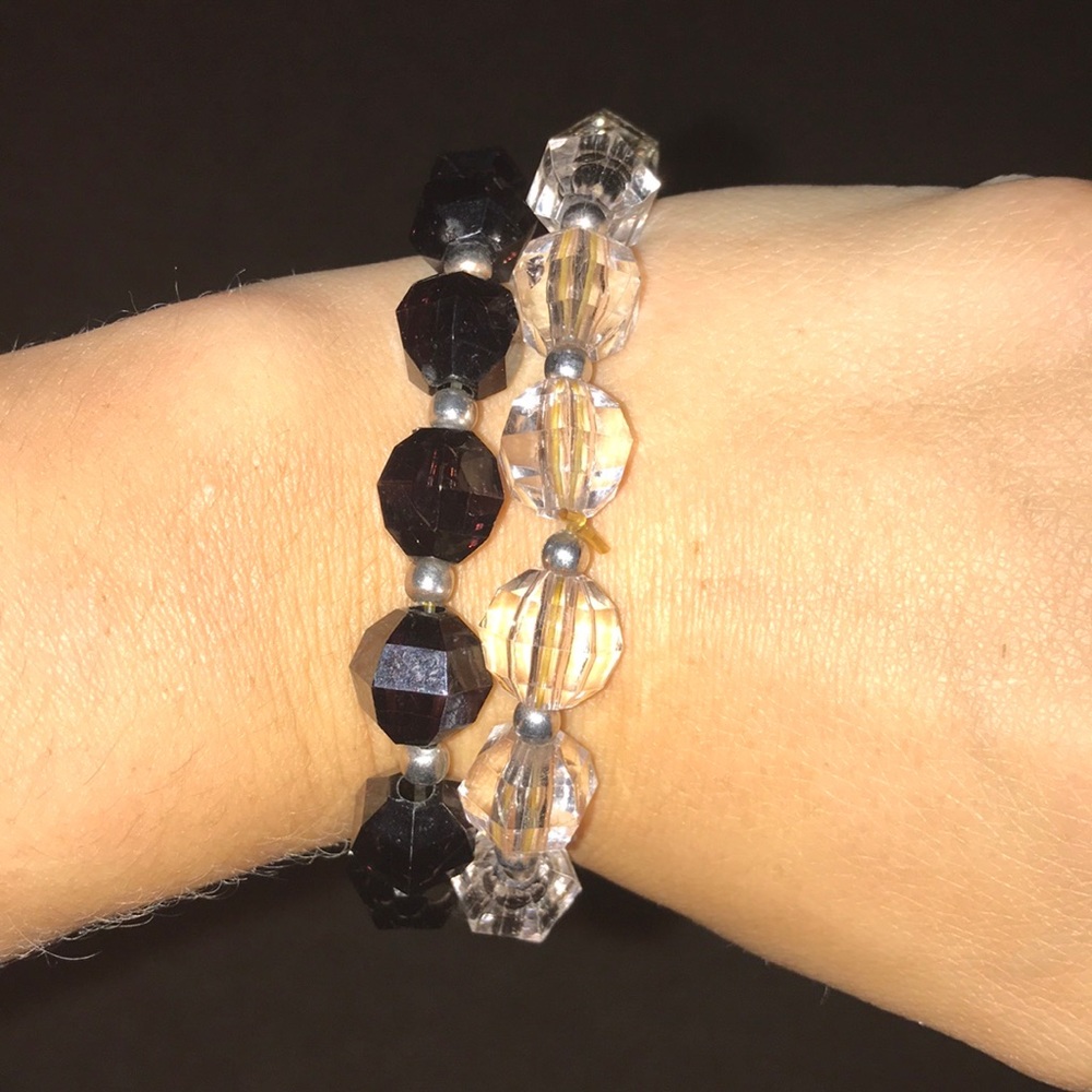 Clear and black beaded bracelets